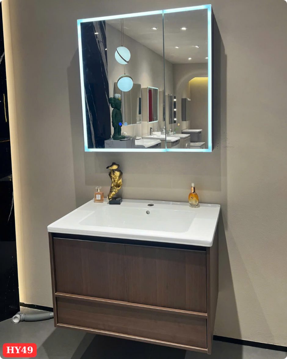 Tủ chậu phòng tắm KT Tủ : 800x500x530mm Gương: 750x130x750mm